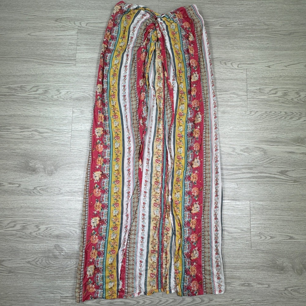 O'Neill Women's Maxi Skirt Floral Stripe Boho Beachy Red Yellow S
